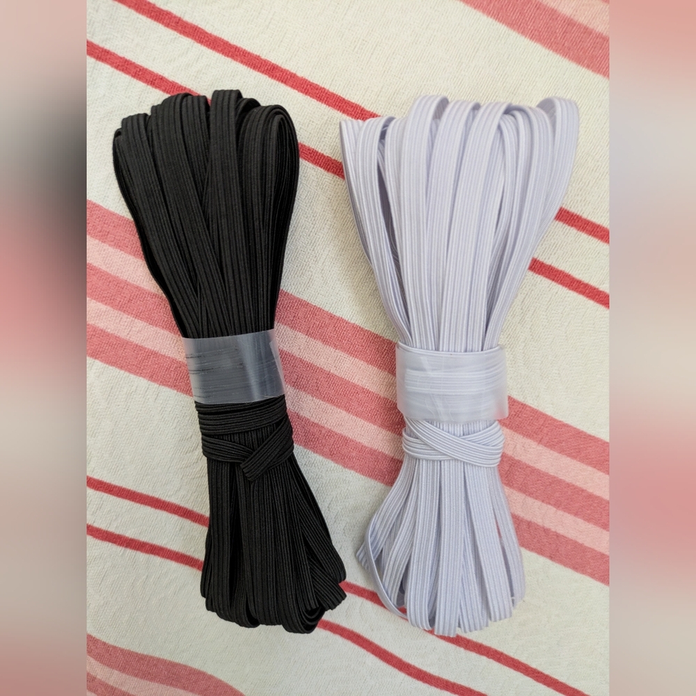 20+ yards total. 1/4" Elastic Bands. 10+ Yards Of Each, Black And White.